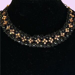 Elegant Hand Crafted Black and Peach Beaded Necklace